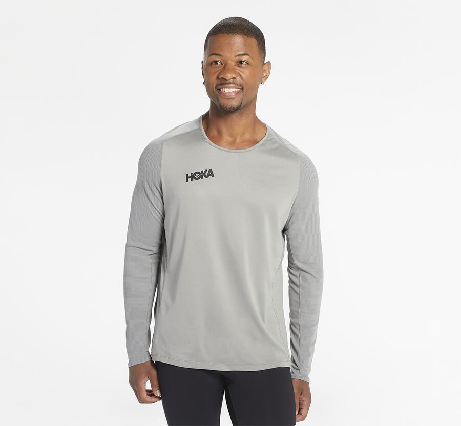 Hoka One One Performance Long Sleeve - Men Tops - Grey,Australia QPM-894652